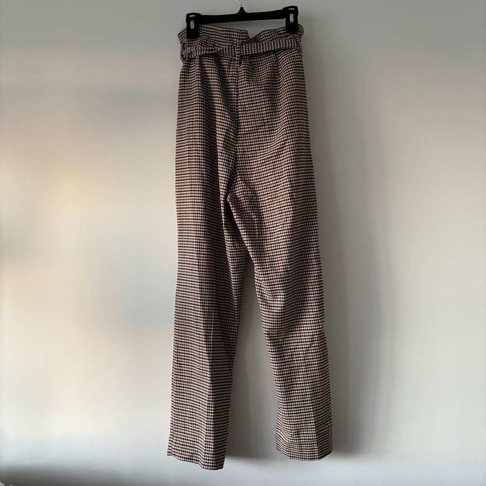 H&M high waisted Paperbag Waist Trousers Brown Houndstooth check belted Size 4 - Picture 5 of 7